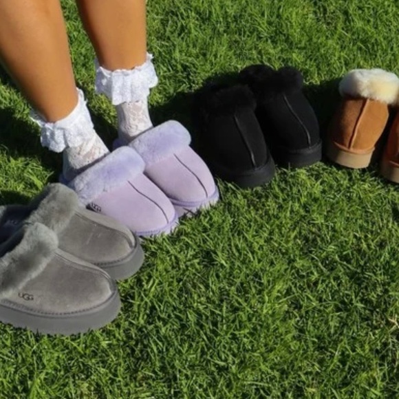 UGG Disquette Platform Sheepskin Suede Fur Lilac Lavender Slip On Shoe Sz 8 NEW - Picture 16 of 16